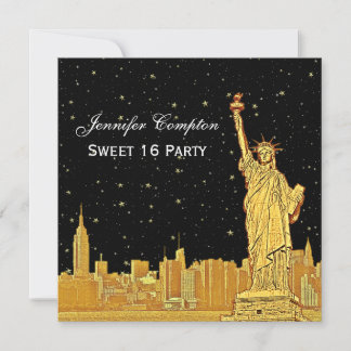 Invitación Dorado NYC Silueta #2 Etch Estrellado DIY BG SQ Du