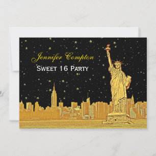Invitación Dorado NYC Skyline #2 Etch Estrellado DIY BG H Swe