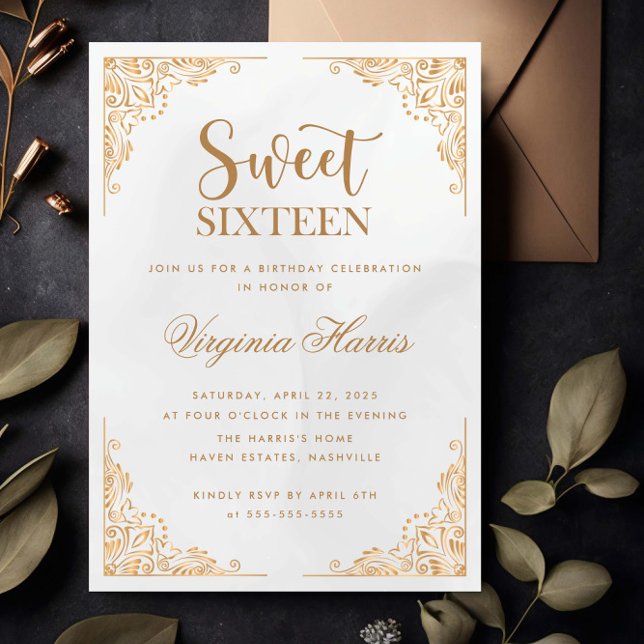Invitación Dorado Ornate Border Sweet 16 Cumpleaños (Subido por el creador)