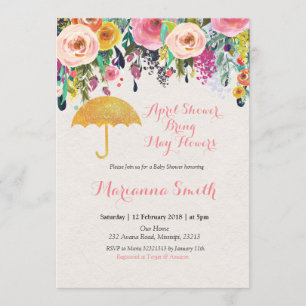 Invitación Dorado paraguas April Shower Bring May Flowers