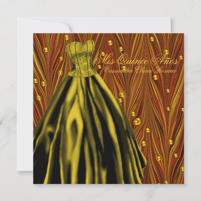 Invitación Dorado Pearls Dorado Negro Oro Rojo Quinceanera (Anverso)