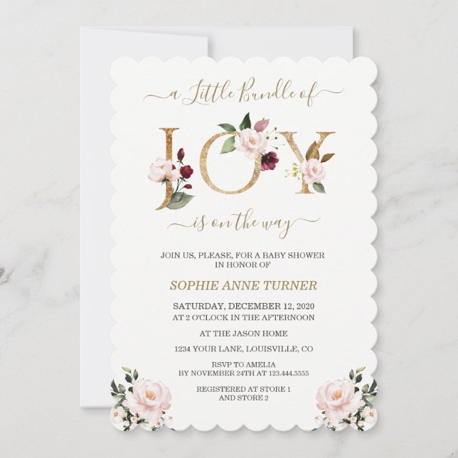 Invitación Dorado Pequeño Paquete De Alegre Baby Shower Flora (Anverso)