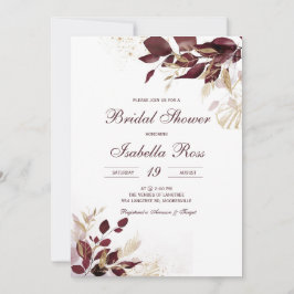 Invitación Dorado personalizado y ducha de novia borgoñona