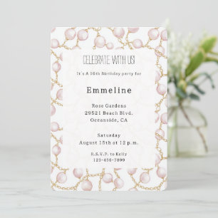 Invitación Dorado Pink Glam Pearls Cumpleaños