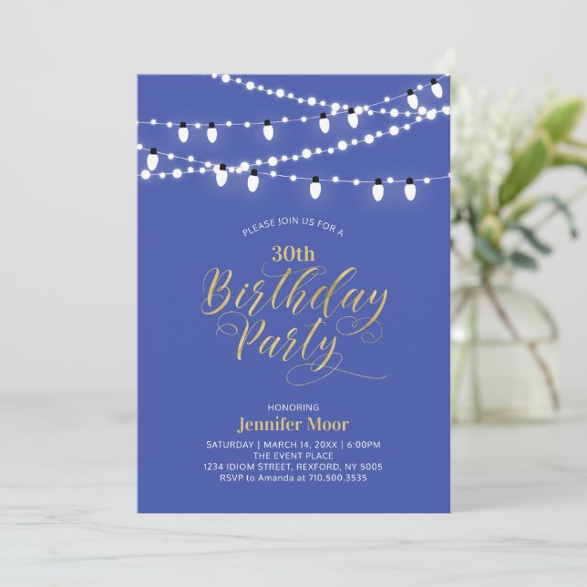 Invitación Dorado Púrpura Azul Moderno 40. Fiesta de cumpleañ (Anverso de pie)