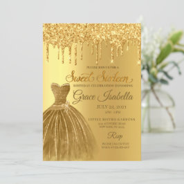 Invitación Dorado Purpurina Drip Dulce Dieciséis Cumpleaños