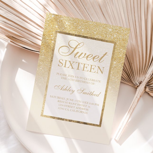 Invitación Dorado purpurina marfil oscuro elegante Dulce diec (Subido por el creador)