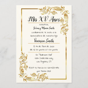 Invitación Dorado Quinceañera