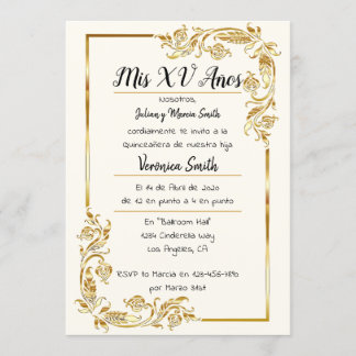Invitación Dorado Quinceañera
