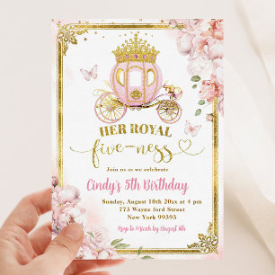 Invitación Dorado Real Princesa de Condonación Carrito Cumple