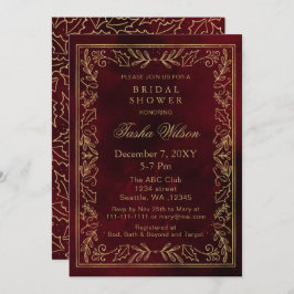 Invitación Dorado Red Winter Foliage Holiday Bridal Shower
