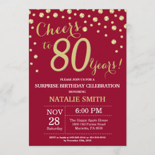Invitación Dorado rojo borgoñés sorprende 80 aniversario de d