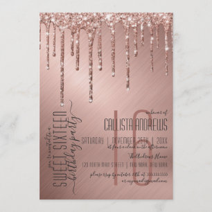 Invitación Dorado Rosa de lujo de oro Purpurina Drips dulce 1