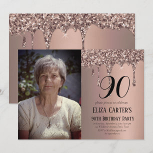 Invitación Dorado Rosa Dusty 90 Noveno Drip Elegante Cumpleañ