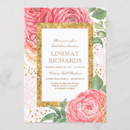 Invitación Dorado rosa floral Confetti acuática ducha de novi