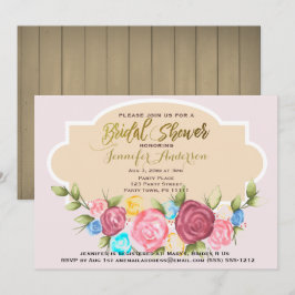 Invitación Dorado Rosa Floral Rústica Dorada Madera Bridal Du