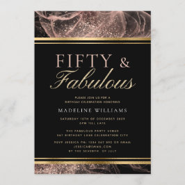 Invitación Dorado Rosa Polvo Negro 50 y fabuloso cumpleaños