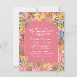 Invitación Dorado rosa Quinceañera Flor Azul Amarillo