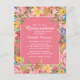 Invitación Dorado rosa Quinceañera Flor Azul Amarillo