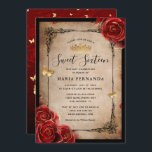 Invitación Dorado rosa rojo vintage negro elegante dulce 16<br><div class="desc">DIY lujosas y elegantes dulces 16 invitaciones que pueden ser fácilmente personalizadas para un dulce cumpleaños de 16 años, una celebración de 15 quinceañeras, un boda o bonito mucho un cumpleaños para cualquier edad. Cambie el guión moderno de caligrafía para que se corresponda con el tipo de celebración y rellene...</div>