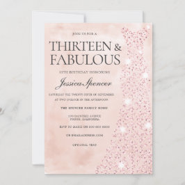 Invitación Dorado Rosa Rosa 13 y fabuloso cumpleaños 13