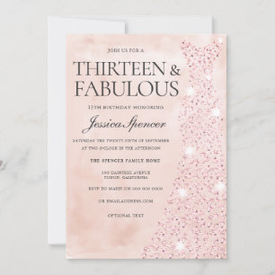 Invitación Dorado Rosa Rosa 13 y fabuloso cumpleaños 13