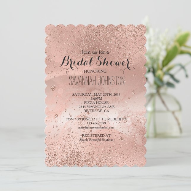 Invitación Dorado Rosa Rosa Glitzy Ducha de novia Espuma (Anverso de pie)