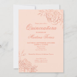 Invitación Dorado rosa rosado contorno Flores Quinceanera flo