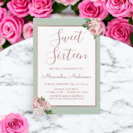 Invitación Dorado Rosa y Dulce Floral Sage Dieciséis cumpleañ