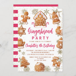 Invitación Dorado rosado Gingerbread Cookie Decorante Cumplea