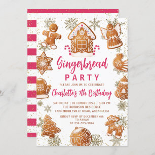 Invitación Dorado rosado Gingerbread Cookie Decorante Cumplea