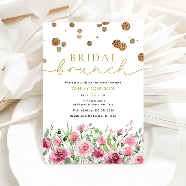 Invitación Dorado Rubor Floral rosa de novia Brunch de novias (Subido por el creador)
