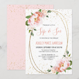 Invitación Dorado Rubor Floral Sip & See Baby Girl Shower