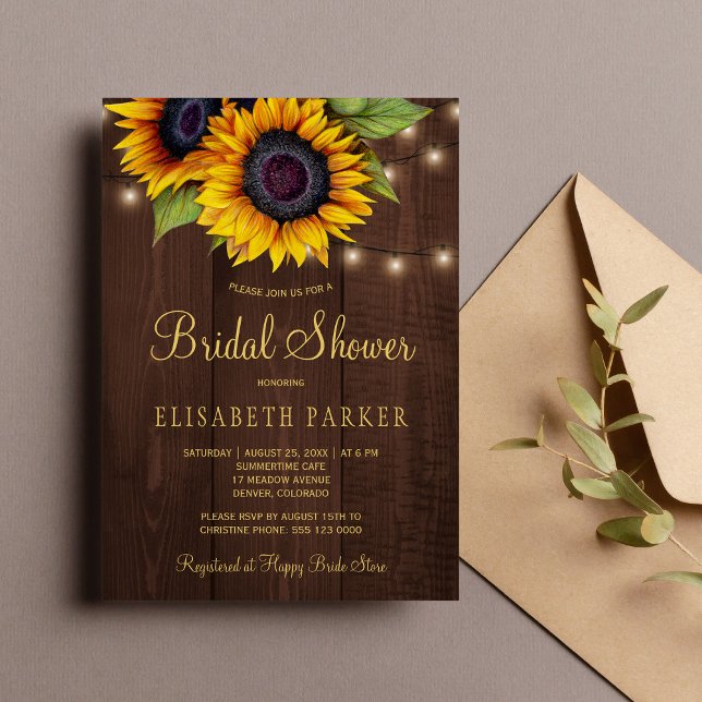 Invitación Dorado rústico de girasol elegante de madera ducha (Subido por el creador)