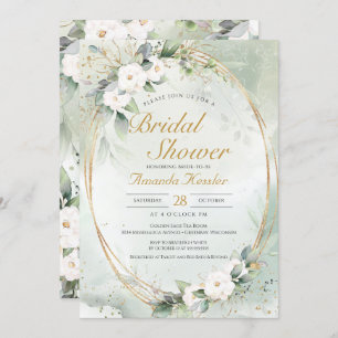 Invitación Dorado Sage White Floral Elegante Ducha Bridal