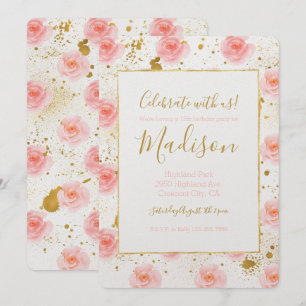 Invitación Dorado salpicaduras de rosas rosas rosas color de 