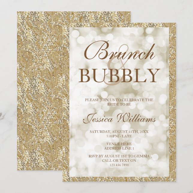 Invitación Dorado secuela Brunch & Bubbly Bridal Shower (Anverso / Reverso)