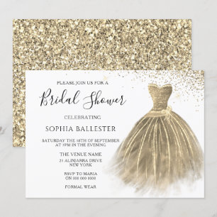 Invitación Dorado Sepia Purpurina de oro vestido vestido vest