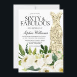 Invitación Dorado Sesenta y fabuloso cumpleaños número 60<br><div class="desc">Dorado Sixty & Fabulous 60th Birthday Party Invitation Beautiful White Champagne Floral Ver colección de correspondencias en Niche y Nest Store Muchas gracias</div>