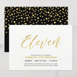 Invitación Dorado Simple Moderno Lettering 11ª fiesta de cump