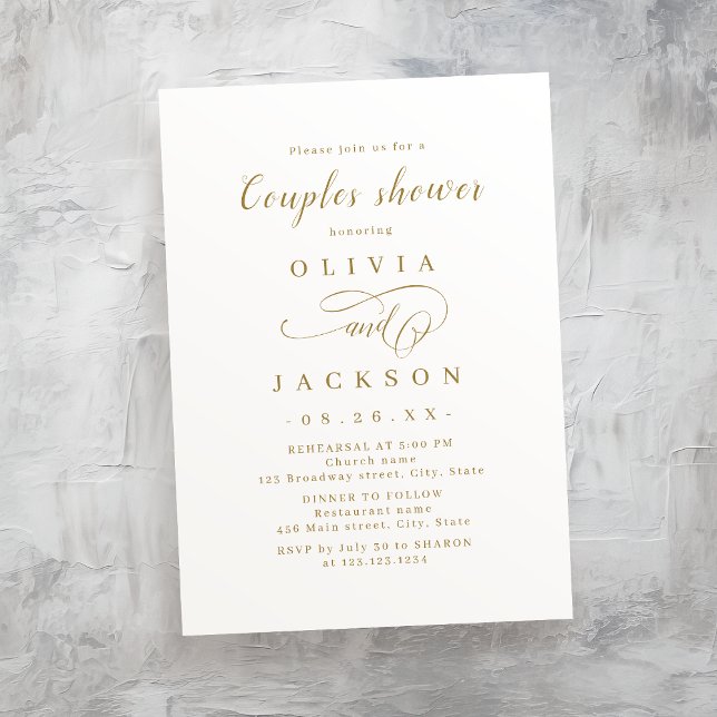 Invitación Dorado simple y elegante escritura romántica parej (Gold simple elegant romantic script couples shower invitation)
