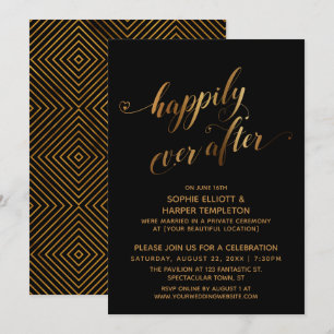 Invitación Dorado sobre Negro Felices para Siempre Después de