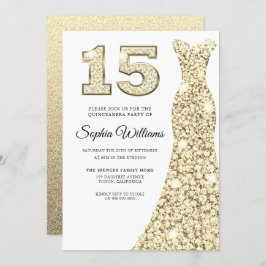 Invitación Dorado Sparkle Vestido Quinceanera 15º cumpleaños
