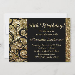 Invitación Dorado Sparkly Swirl 40 cumpleaños
