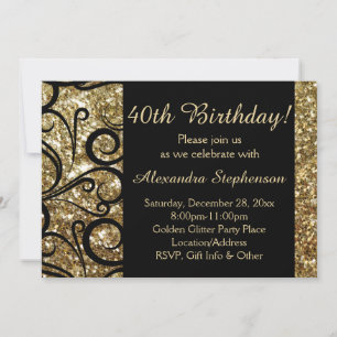Invitación Dorado Sparkly Swirl 40 cumpleaños