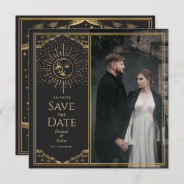 Invitación Dorado Sun y Moon Tarot Card Foto Guardar fecha