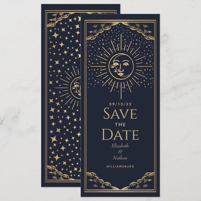 Invitación Dorado Sun y MoonTarot Card Guardar la fecha (Anverso / Reverso)