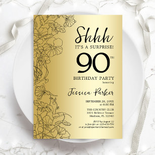 Invitación Dorado Surprise 90º cumpleaños