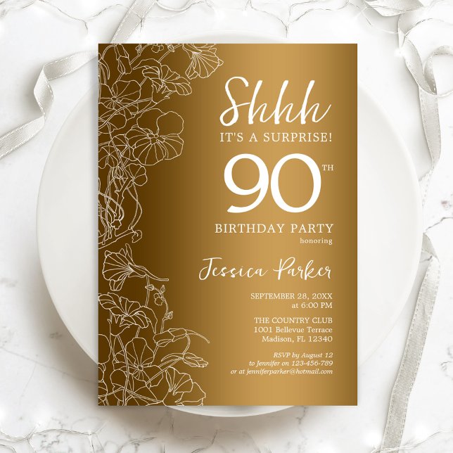 Invitación Dorado Surprise 90º cumpleaños (Subido por el creador)