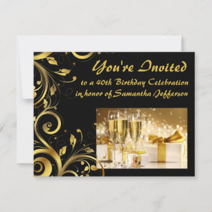 Invitación Dorado Swirl 40 cumpleaños